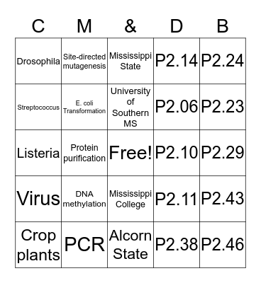 Cellular, Molecular and Developmental Biology Poster BINGO Card