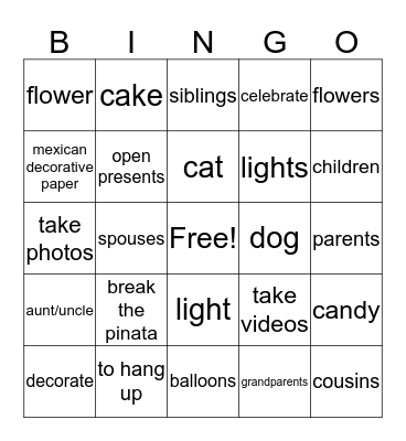 la familia, la fiesta Bingo Card