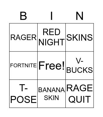 FORTNITE SHOWDOWN Bingo Card