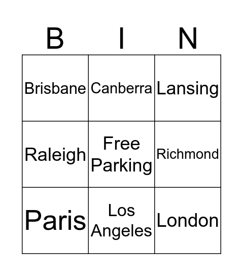 City Bin Bingo Card