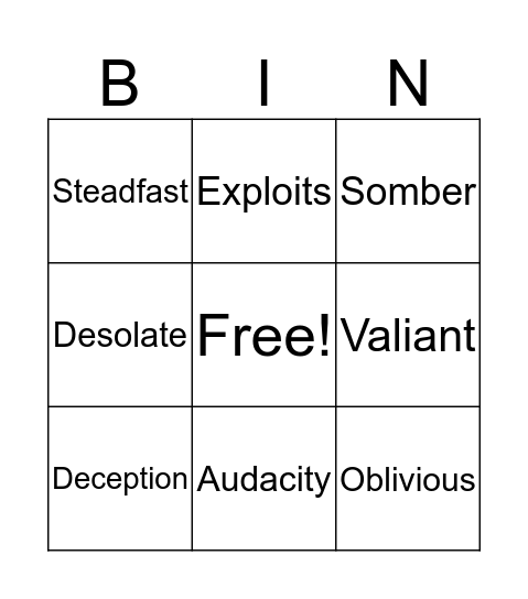 Vocab Unit 5 Week 1 Bingo Card