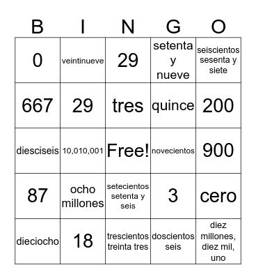 Loteria de Numeros Bingo Card