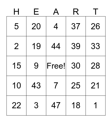 Valentines Bingo Card