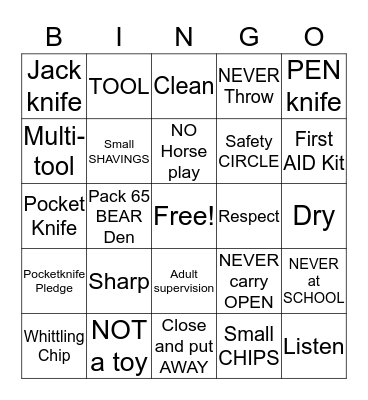 Pocket Knife BINGO Card
