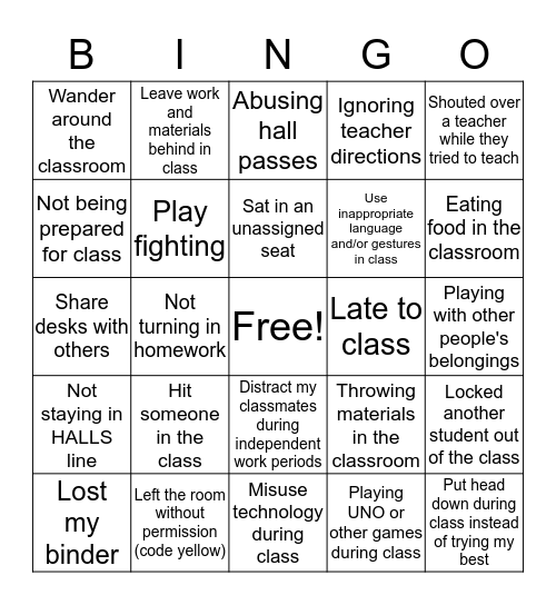 Integrity Bingo Card