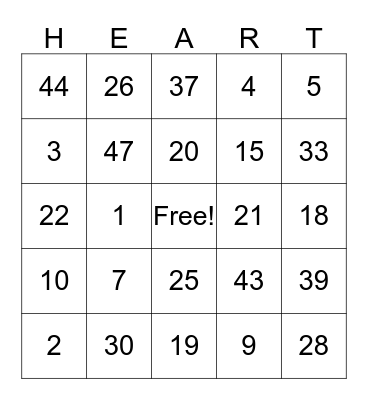 Valentines Bingo Card