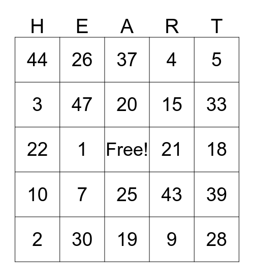 Valentines Bingo Card