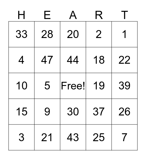 Valentines Bingo Card