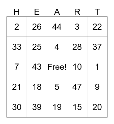 Valentines Bingo Card