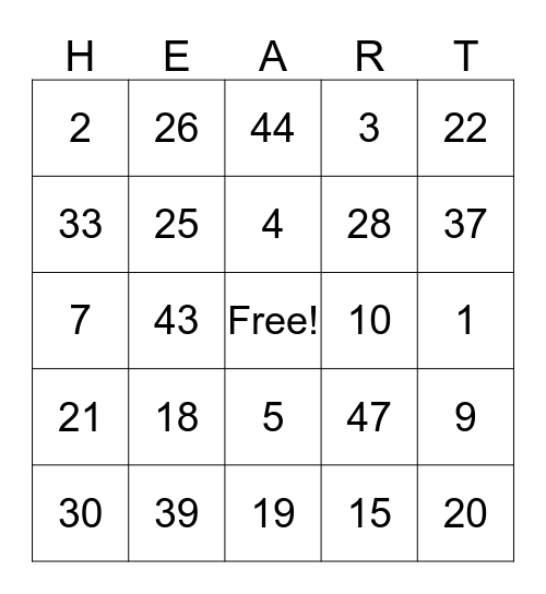 Valentines Bingo Card