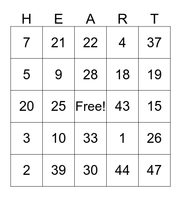 Valentines Bingo Card