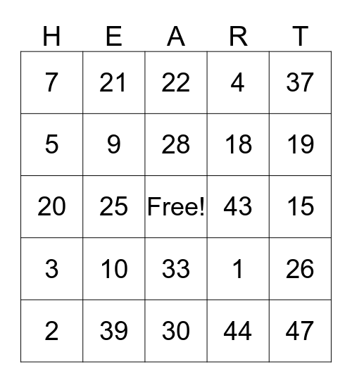 Valentines Bingo Card