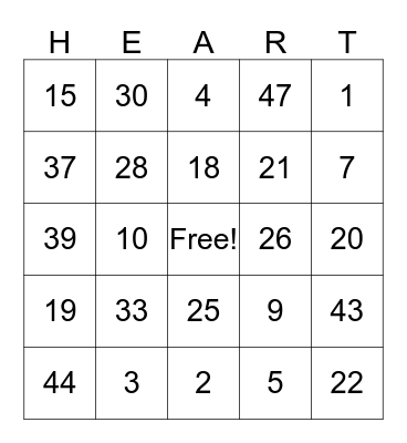 Valentines Bingo Card