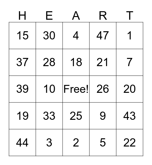 Valentines Bingo Card