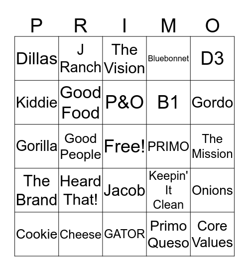 D3 PRIMO BINGO Card