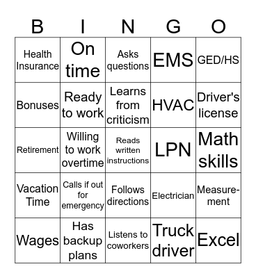 Workforce Bingo Card
