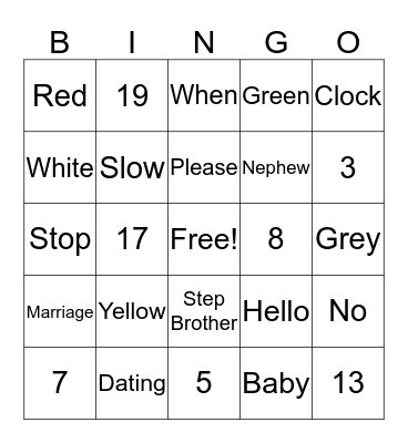 ASL  Bingo Card