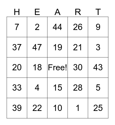 Valentines Bingo Card