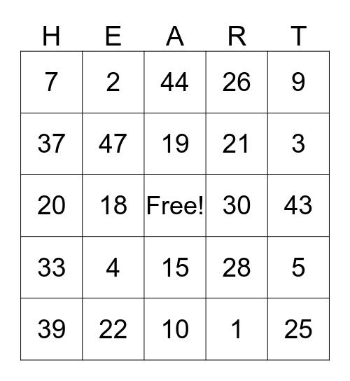 Valentines Bingo Card