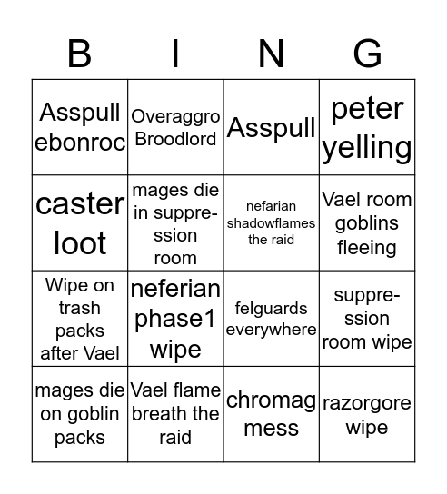 BWL bingo Card