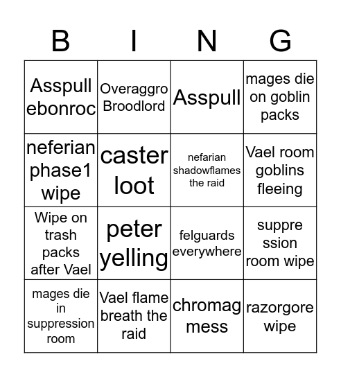 BWL bingo Card