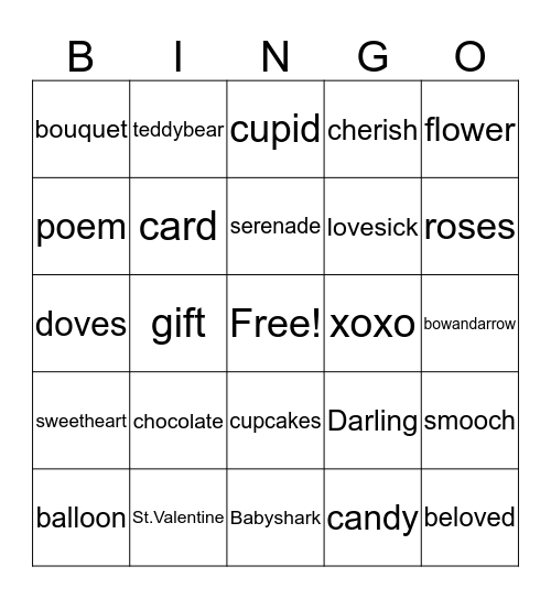 SWEETHEART Bingo Card