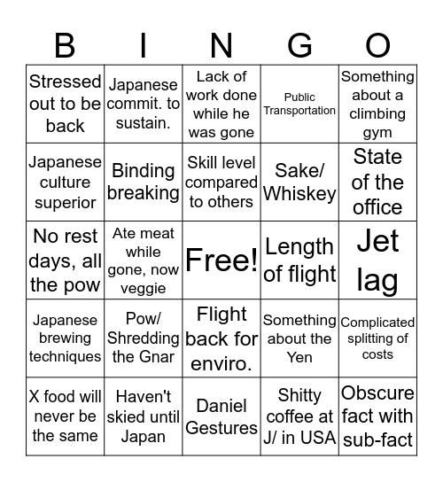Daniel Returns! Bingo Card