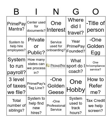 PrimePay  Bingo Card