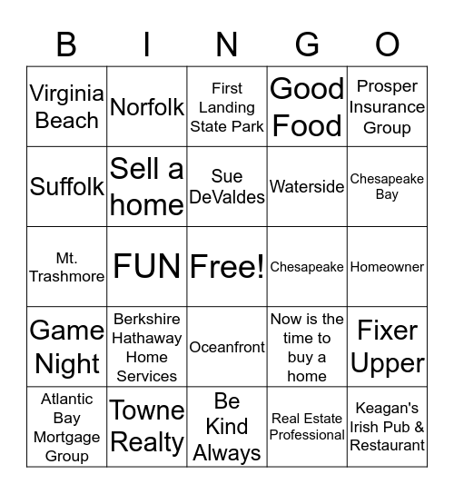 Sue DeValdes' Game Night Bingo Card