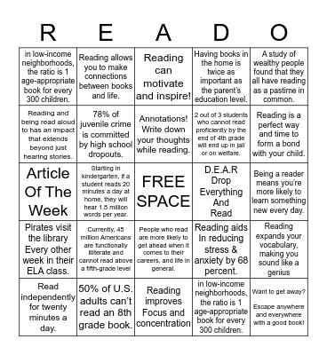 Family Literacy Night 2020 Bingo Card