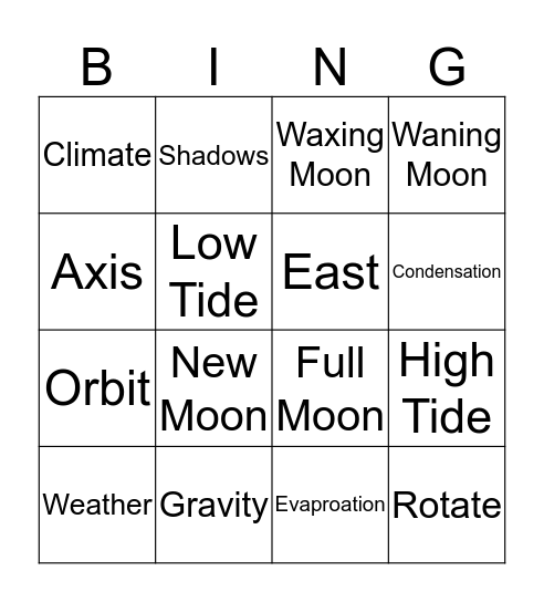 Science Bingo Card