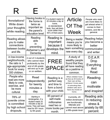 Family Literacy Night 2020 Bingo Card