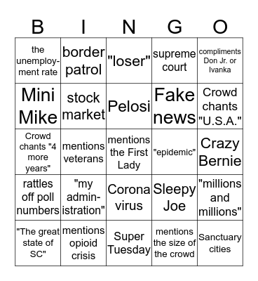 Trump Rally Bingo Card