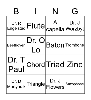 Music & IUP Bingo Card