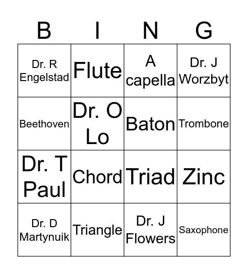 Music & IUP Bingo Card