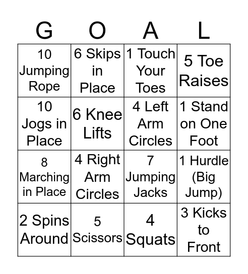 Fitness Bingo Card