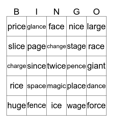 soft c / g Bingo Card