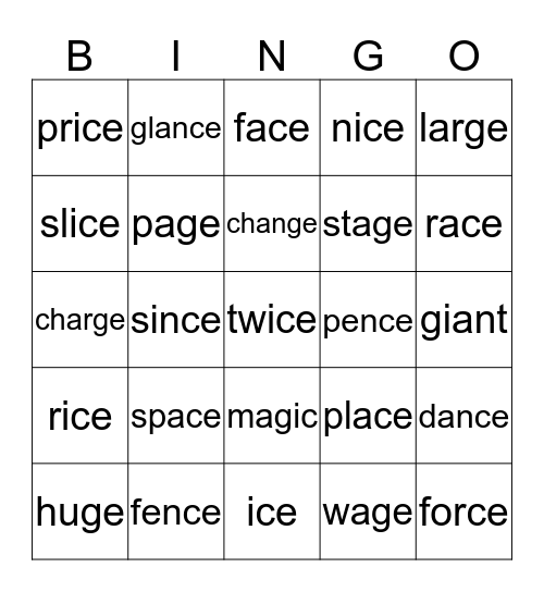soft c / g Bingo Card