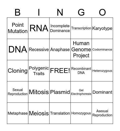 Genetics Bingo Card