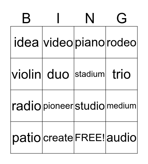 Syllable Pattern CV/VC Bingo Card