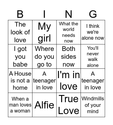 Valentines Bingo Card