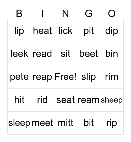 /i/ vs /I/ Bingo Card