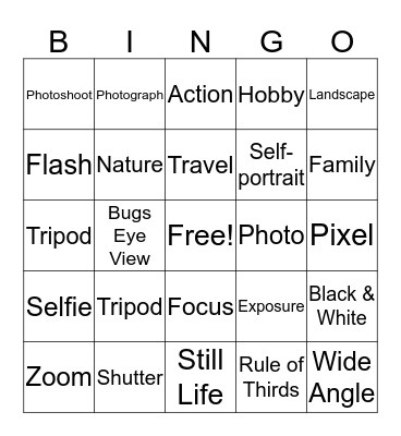 Photography Bingo Card