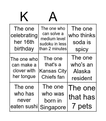 F.R.I.E.N.D.S Sweet 16 Bingo Card