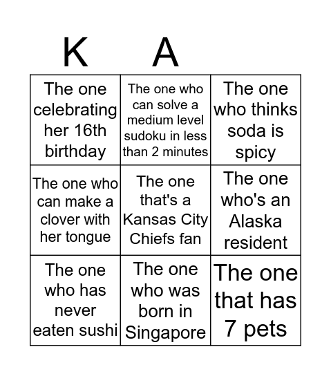 F.R.I.E.N.D.S Sweet 16 Bingo Card