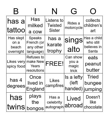 People Bingo  Bingo Card