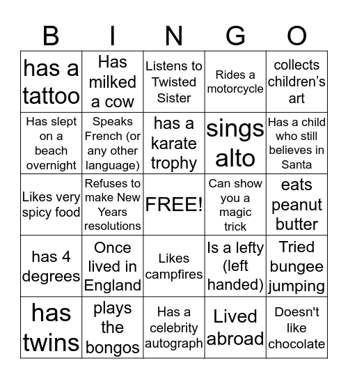 People Bingo  Bingo Card