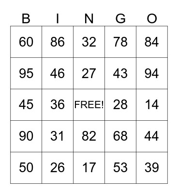 1-75 Bingo Card