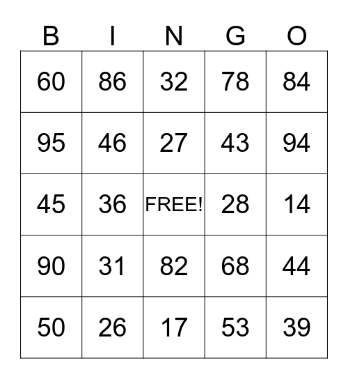 1-75 Bingo Card