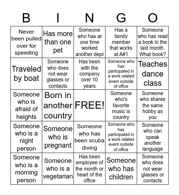 Get to Know  Bingo Card